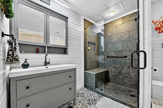 a view of outdoor space with trees all around