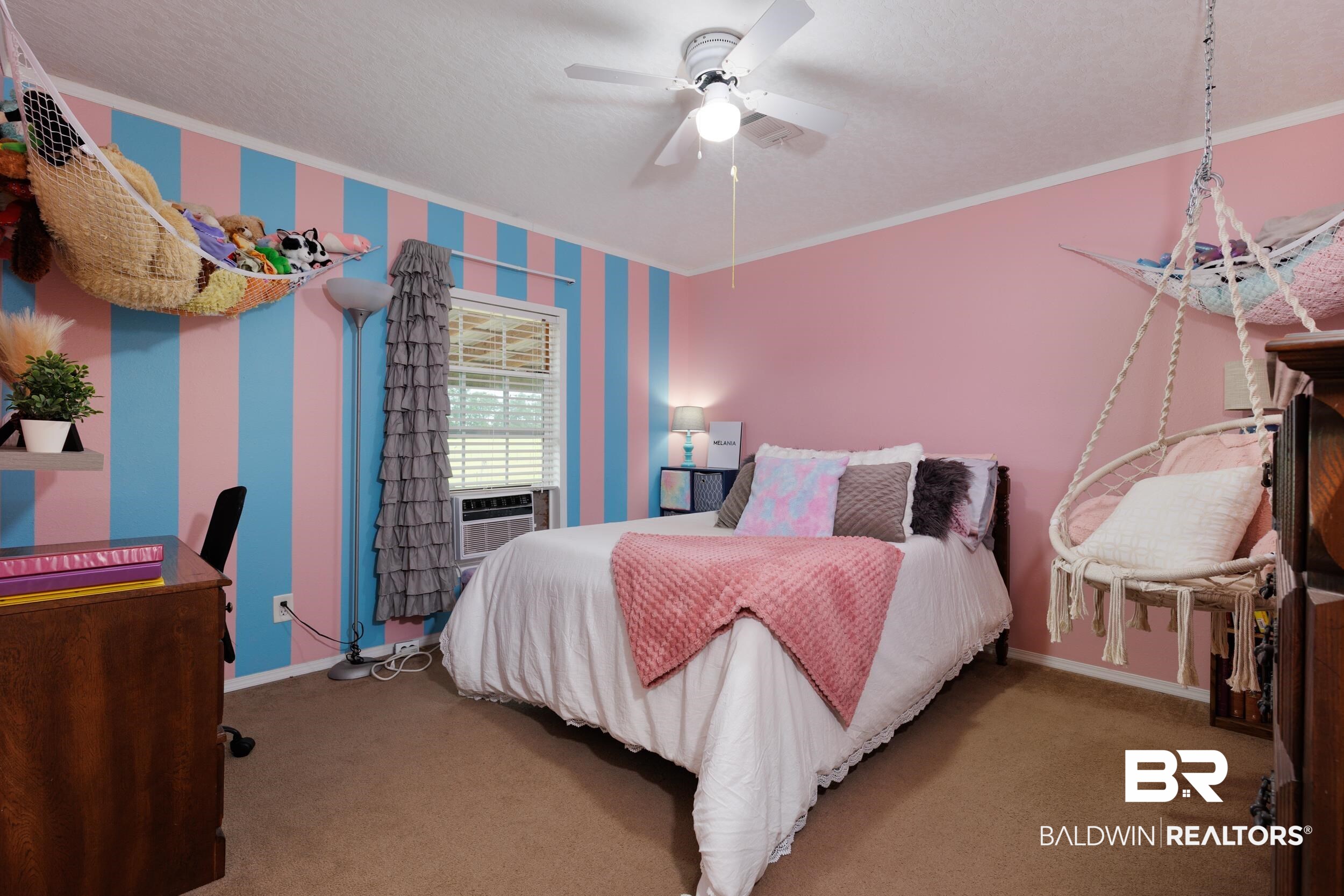 6725 Upper Creek Road Flomaton, AL 36441 - Photo 47 of 61 Carpeted bedroom featuring ornamental molding, baseboards, and a ceiling fan