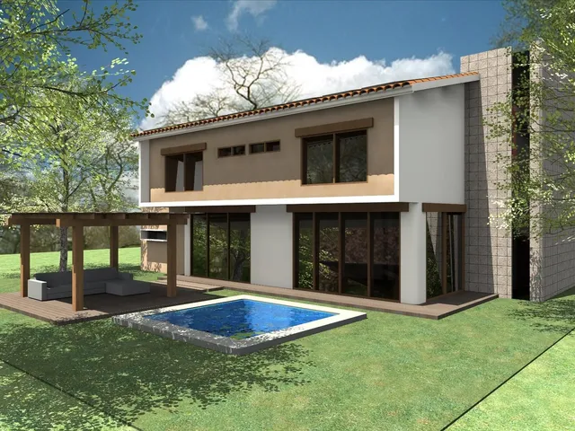 a view of a house with backyard porch and sitting area