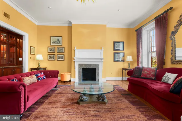 a living room with furniture or couch and a fireplace