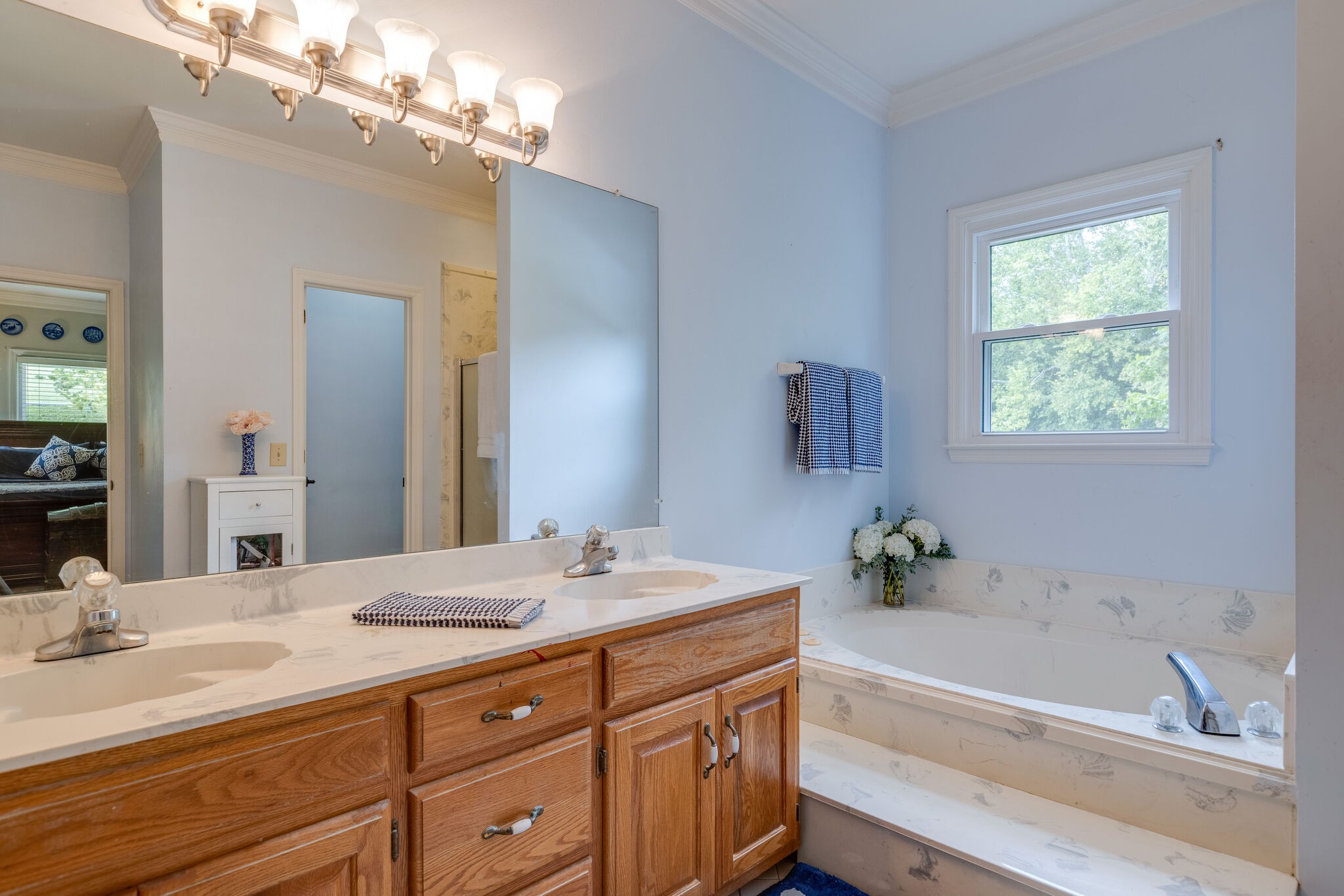 763 High Point Ridge Road Franklin, TN 37069 - Photo 14 of 46 a bathroom with a tub a sink and mirror