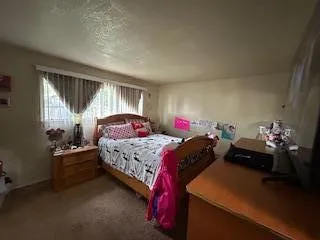 a bedroom with a bed and window