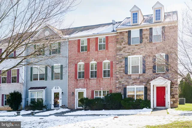a front view of a brick building
