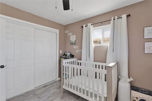 a view of a hallway with a door