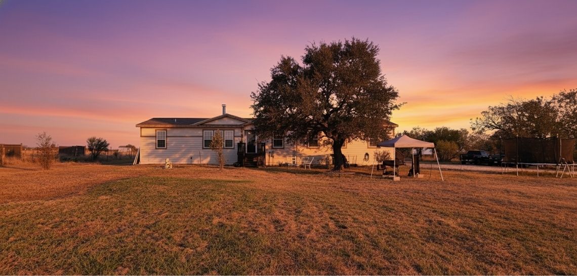 a tall yellow building with trees in front of it