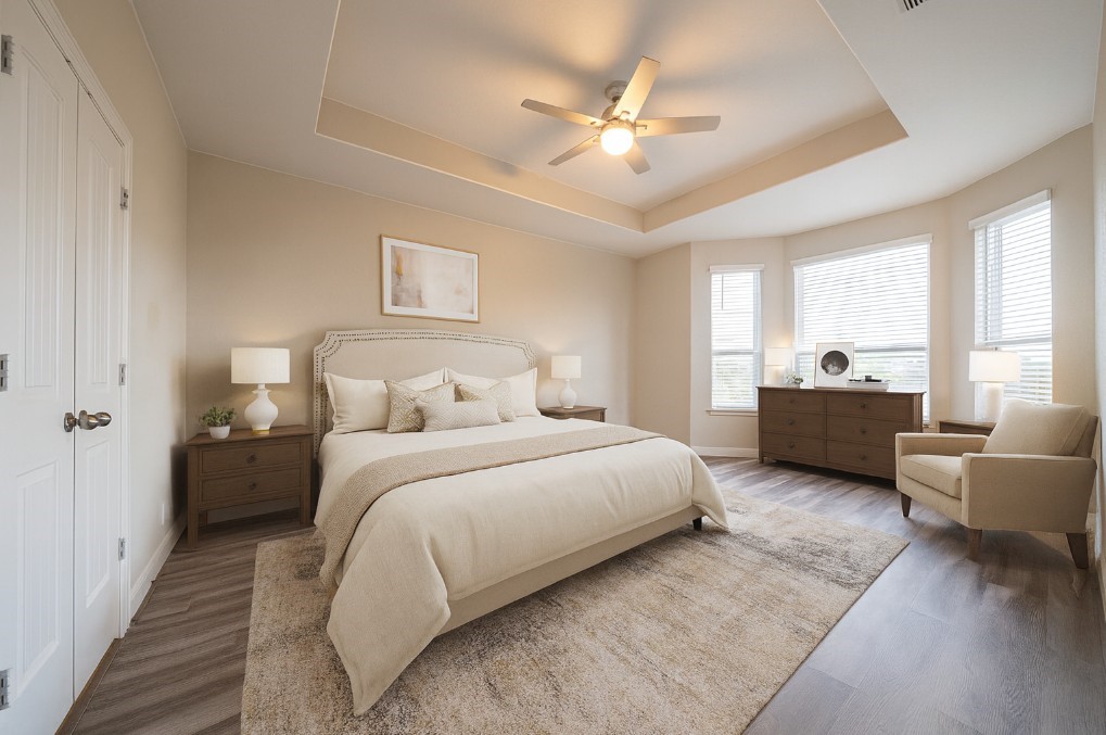 830 Rench New Braunfels, TX 78130 - Photo 18 of 50 a spacious bedroom with a bed and a couch