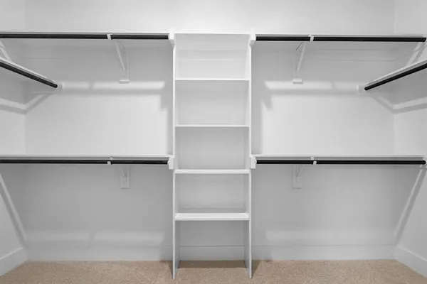 a view of walk in closet with empty racks