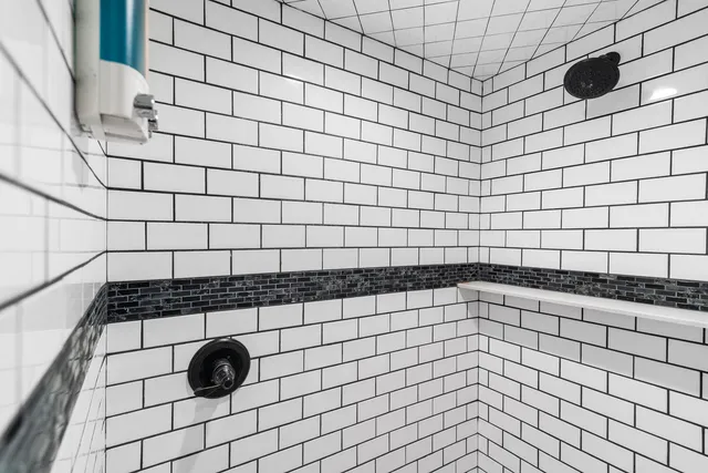 a bathroom with a toilet and a shower