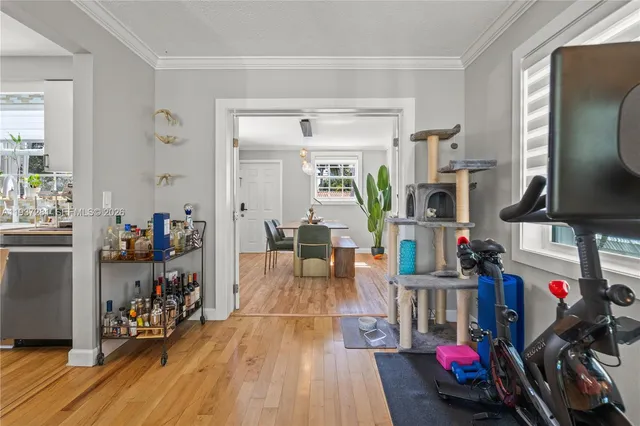 a kitchen with counter top space and appliances