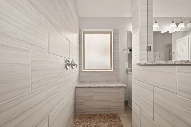 a view of a room with racks on the wall