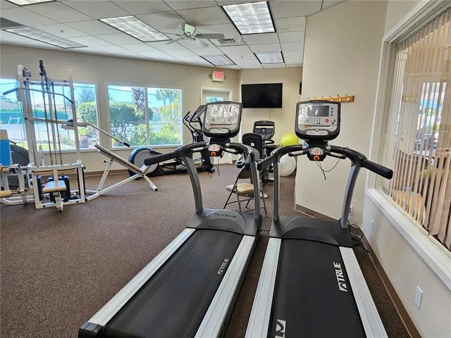 a view of a room with gym equipment