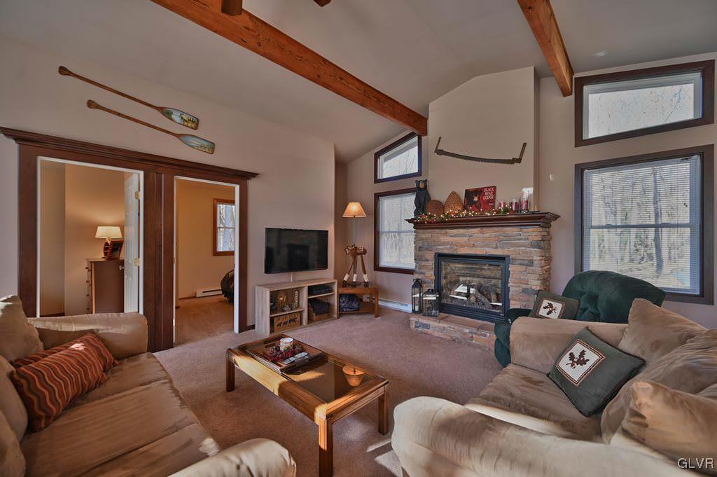 11 Hemlock Path Jim Thorpe, PA 18229 - Photo 8 of 36 a living room with furniture a flat screen tv and a fireplace