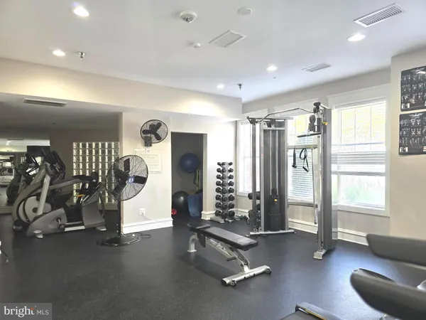 a view of a room with gym equipment