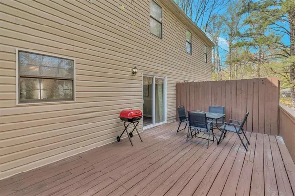 a deck view with a seating space