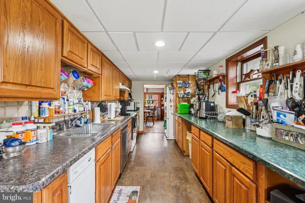 a kitchen with lots of counter top space