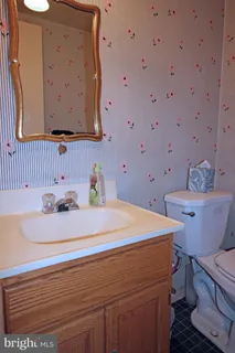 a bathroom with a sink toilet and mirror