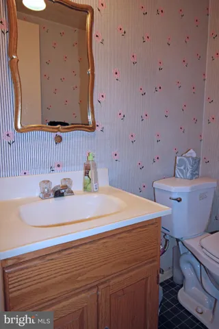a bathroom with a sink toilet and mirror