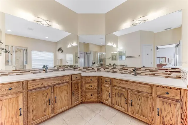 a large kitchen with cabinets