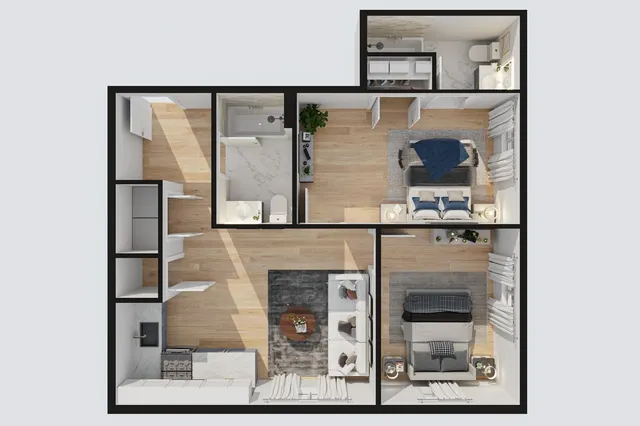 a kitchen with a stove and a microwave