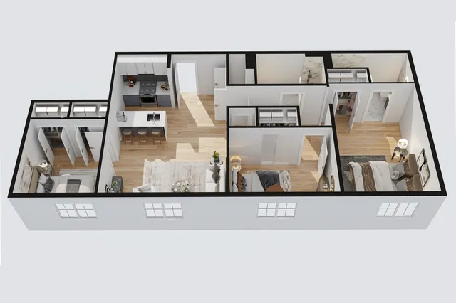 a bathroom with a glass shower door and mirror