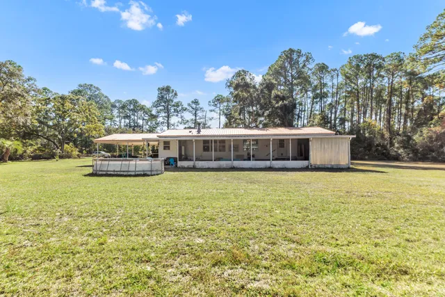 a view of a lake from a yard