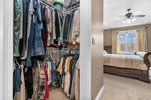 a bed room with a bed and a walk in closet