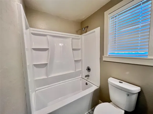 a bathroom with a toilet and a bathtub