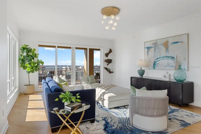 a view of a balcony with furniture