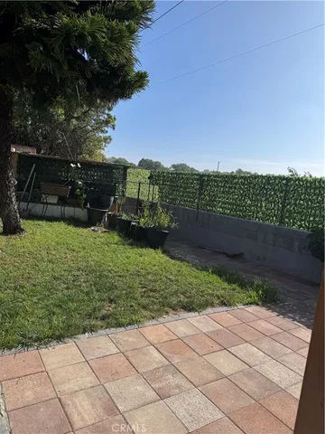 a view of a garden with a slide