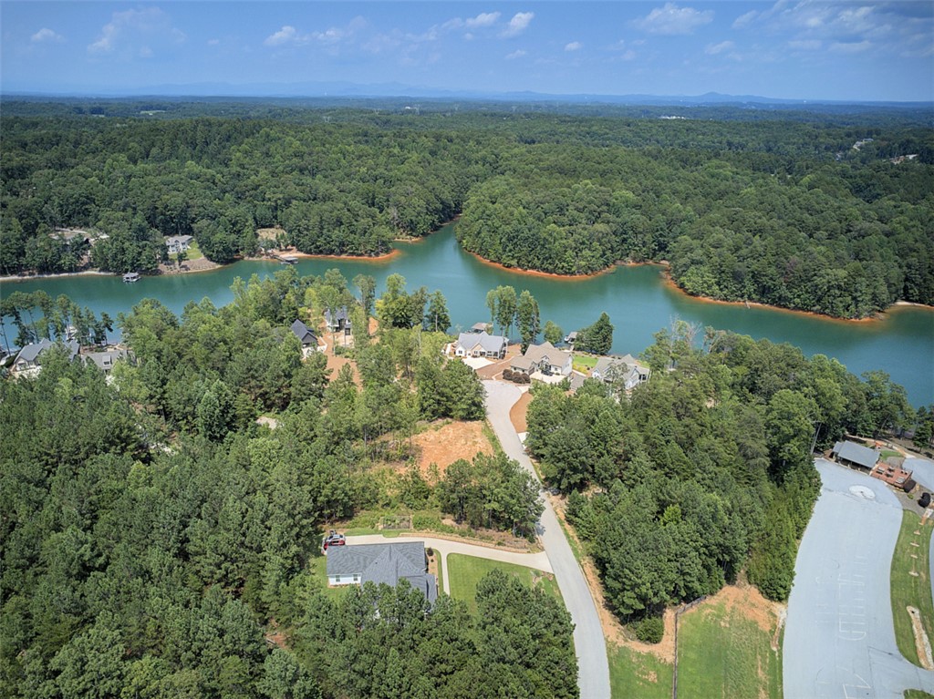 Lot 24 Reservoir Road West Union, SC 29696 - Photo 17 of 46 An aerial perspective reveals picturesque lakefront homes nestled within a verdant, wooded landscape.