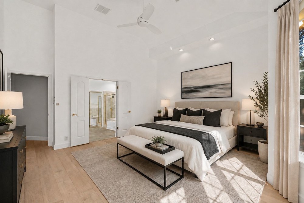 1815 Rue De St Tropez Austin, TX 78746 - Photo 30 of 40 Vaulted ceiling room featuring light wood-finish flooring, recessed lighting, and a ceiling fan