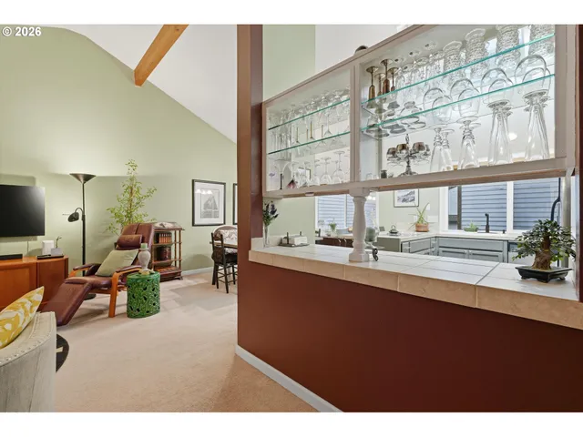 a living room with a large window