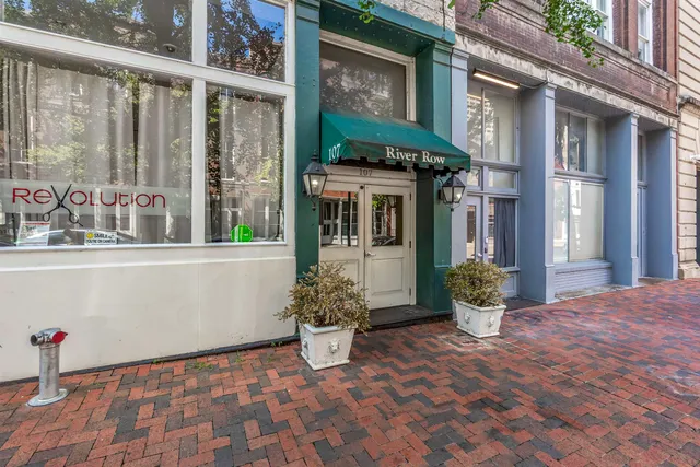 a view of a building with a potted plant