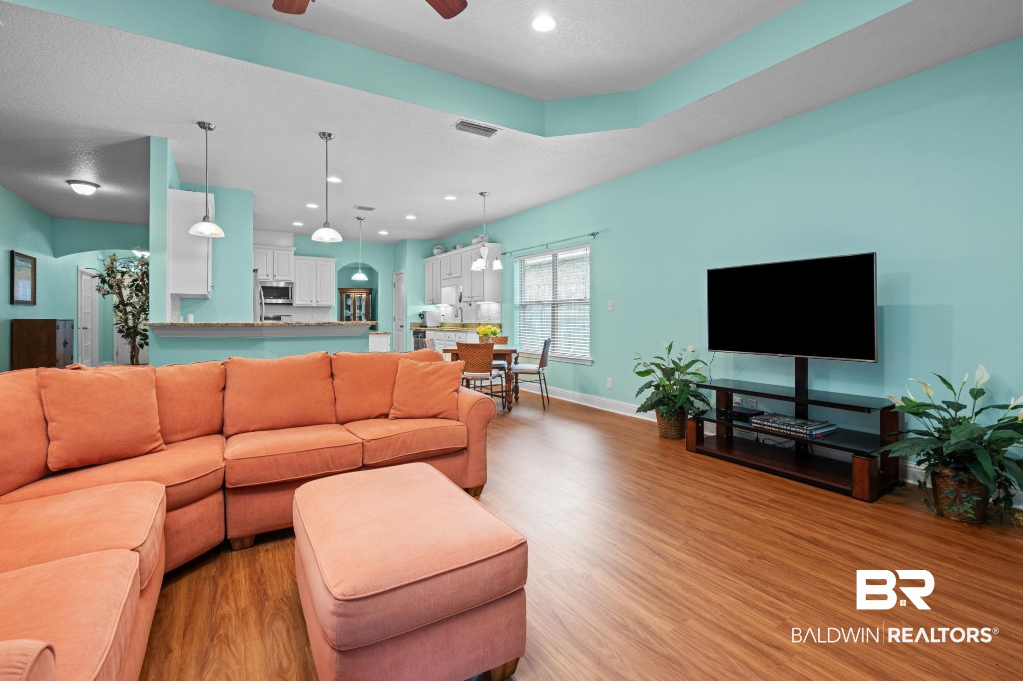 2554 Masters Court Mobile, AL 36618 - Photo 8 of 35 Living room featuring light wood-style floors, ceiling fan, and recessed lighting