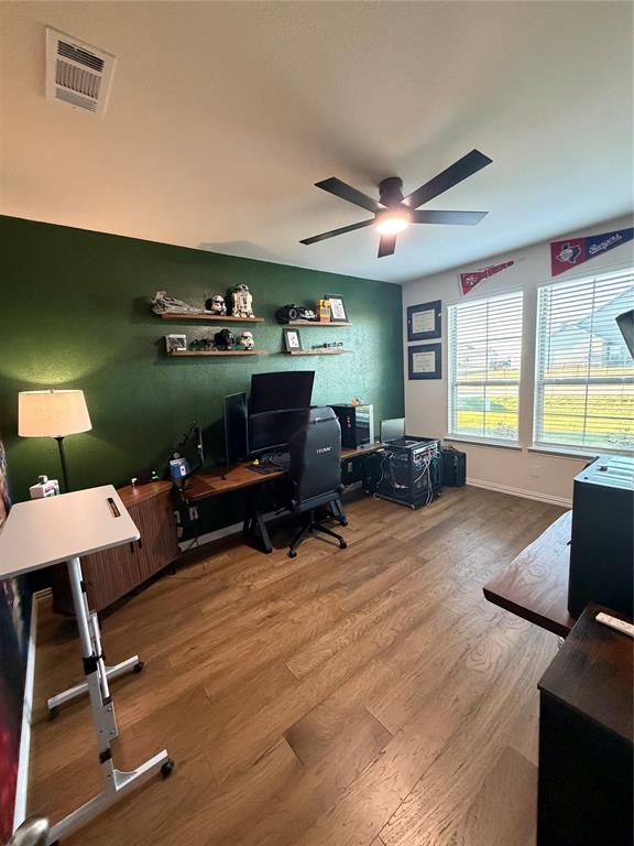 131 Clear Crk Lane Rhome, TX 76078 - Photo 28 of 29 Office space featuring wood finished floors and a ceiling fan