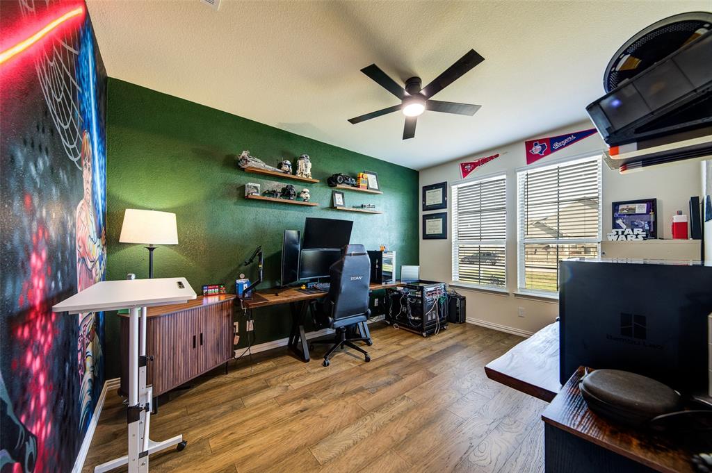 131 Clear Crk Lane Rhome, TX 76078 - Photo 9 of 29 Home office featuring wood finished floors and ceiling fan
