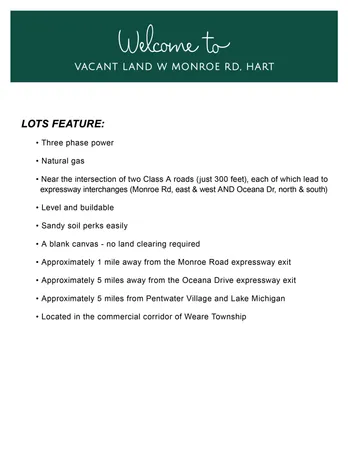 $75,000 | 3308 Monroe Road, Unit LOT A 2 18 ACRES, Hart, MI 49420