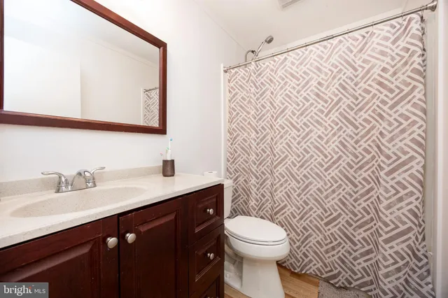 a bathroom with a double vanity sink toilet and a mirror
