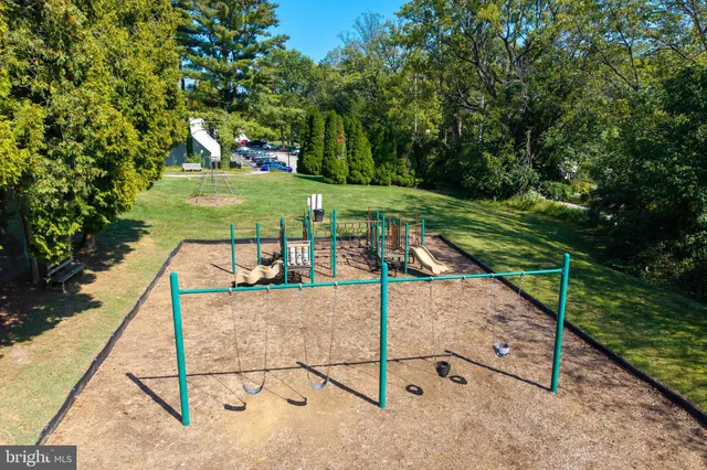 a view of a park with slide