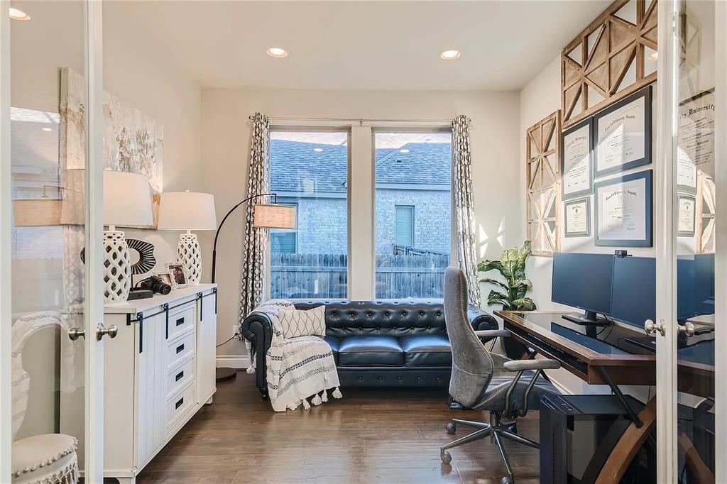 242 Freeman Loop Liberty Hill, TX 78642 - Photo 7 of 25 Office space featuring dark wood-style floors and recessed lighting