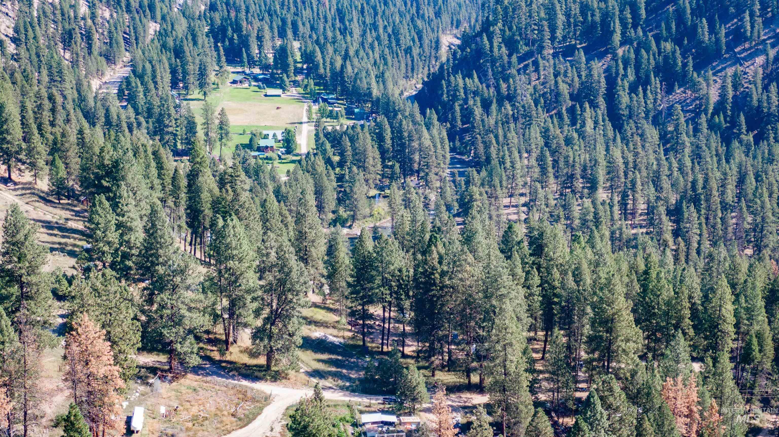 12 Plateau Road Lowman, ID 83637 - Photo 21 of 32 Aerial view of property and surrounding area with a heavily wooded area