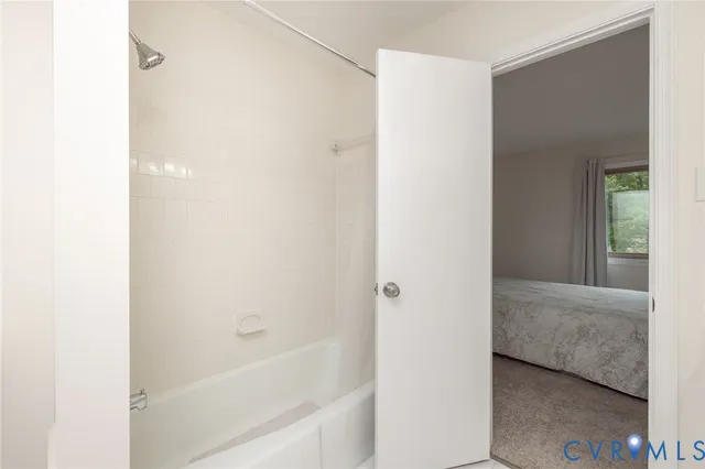 a bathroom with a bathtub