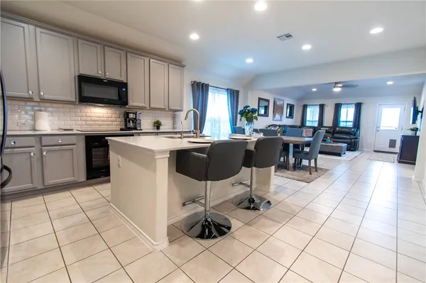 a kitchen with lots of counter top space