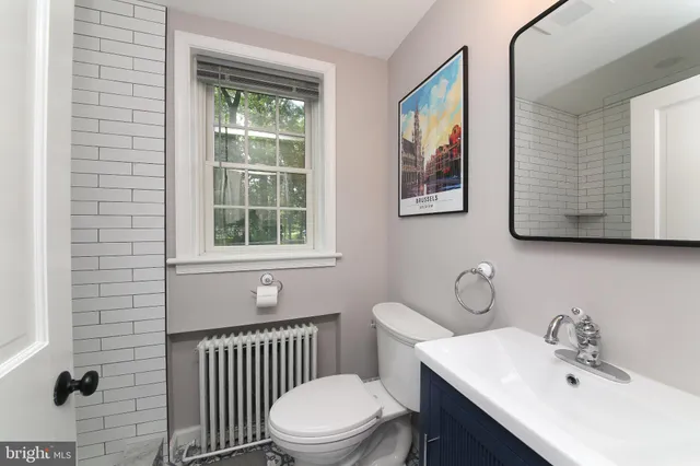 a bathroom with a toilet a sink and mirror