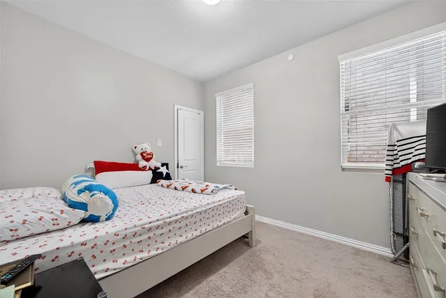 a bedroom with a bed and dresser