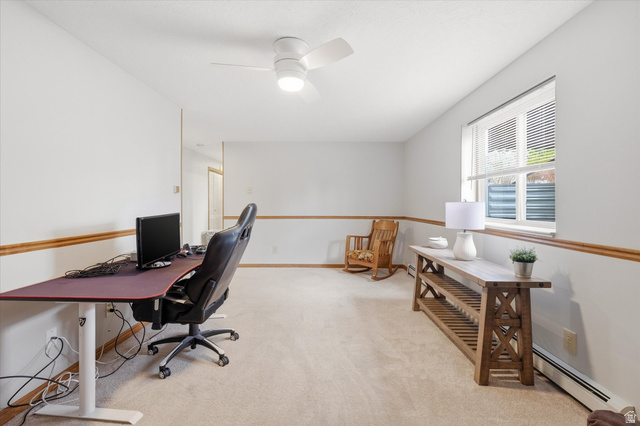 45 West 100 South Mendon, UT 84325 - Photo 27 of 64 Office space with light carpet, a baseboard radiator, and ceiling fan
