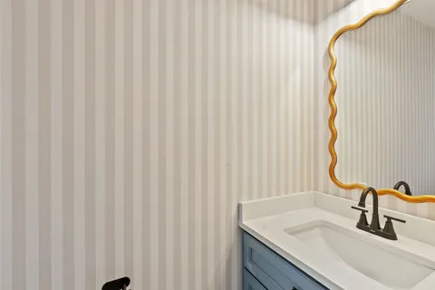 a view of a park with large trees