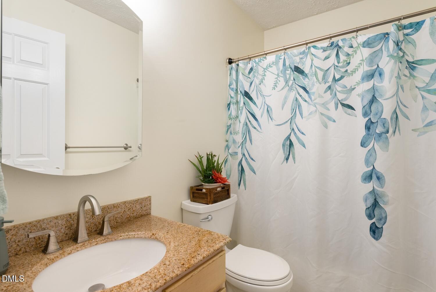 6900 Glenroy Court Raleigh, NC 27616 - Photo 19 of 30 a bathroom with a granite countertop sink and a mirror