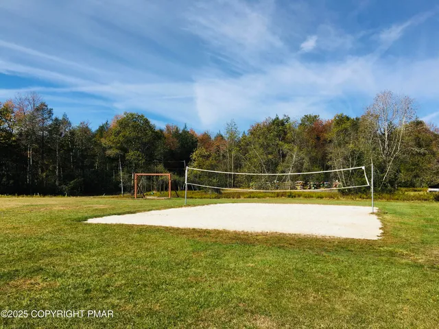 a view of a swimming pool with a yard