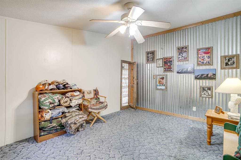 436 Luke Road Springtown, TX 76082 - Photo 25 of 39 Playroom featuring carpet, a ceiling fan, and crown molding